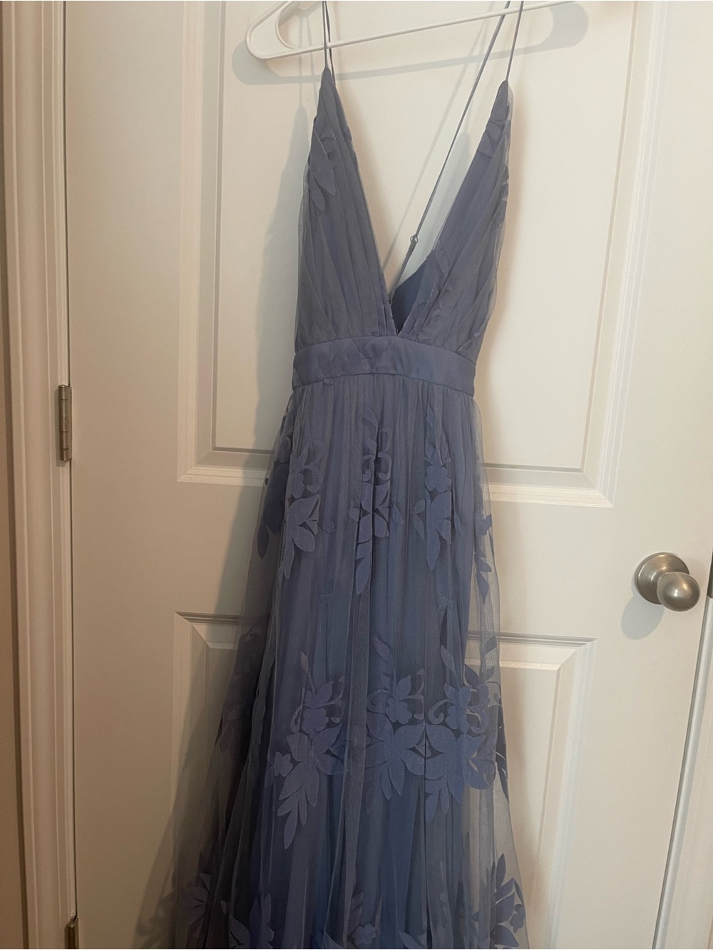 Windsor Lavender Blue L Formal Burnout overlay floor length gown